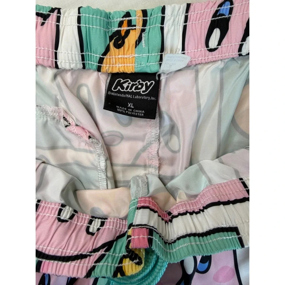 Nintendo Kirby Mens Sz XL Swim Trunks Teal Pink‎ Comic Panel Fruit Board Shorts